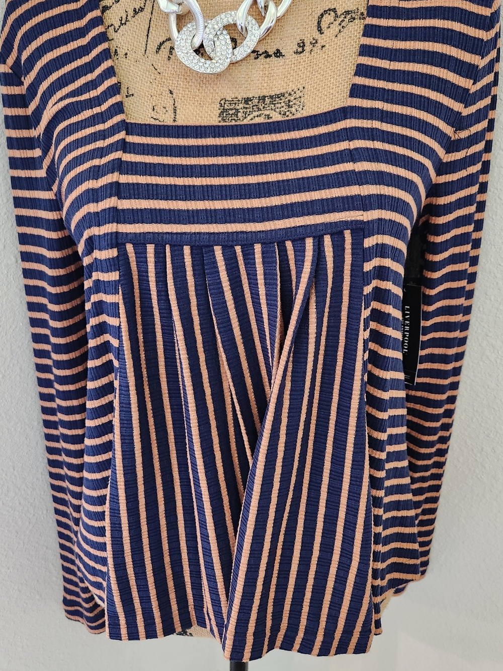 Liver Pool Small Striped Square-Neck Tunic in Navy and Blush